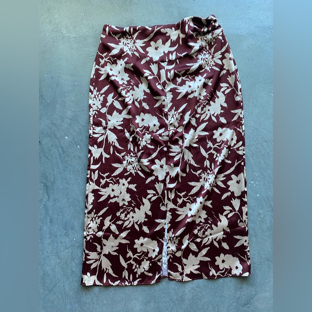Satin Floral ZARA High Wasted Midi Skirt